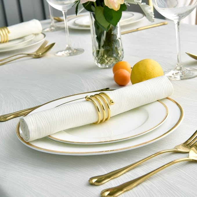 maxmill Jacquard Cloth Napkin 20 x 20 Inch Swirl Pattern Solid Washable Polyester Dinner Napkins Set of 4 with Hemmed Edges Great for Family Holiday Dinners Weddings Parties and Banquets Ivory