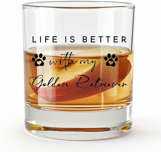 Golden Retriever Gifts Whiskey Glasses 10 oz, Dog Mom Dad Lovers Owners Gifts, Funny Golden Retriever Old Fashioned Rocks Glasses Cup for Women Men Drinking Scotch Bourbon Liquor