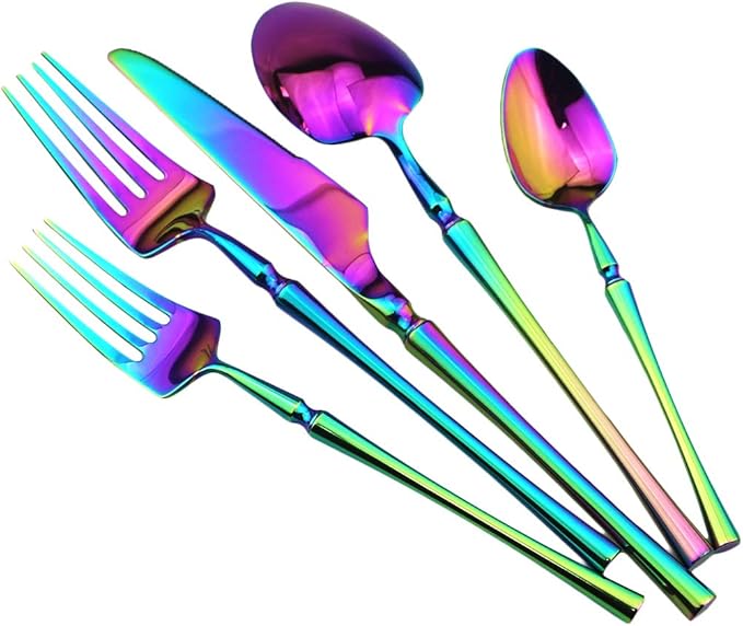 Gugrida 20 piece Rainbow Flatware Set 304 Stainless Steel Fork Spoon Cutlery Luxury Mirror Polished Colorful Silverware, Dishwasher Safe, Service for 4