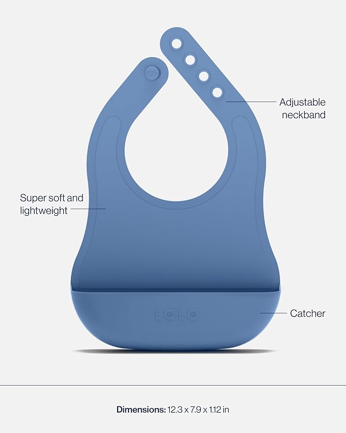 Lalo First Bites Starting Solids Silicone Baby Feeding Set with Suction Bowl, 2 Spoons and 1 Bib - 4-Piece Baby-Led Weaning Supplies - Non-Toxic Silicone Infant Tableware - Blueberry