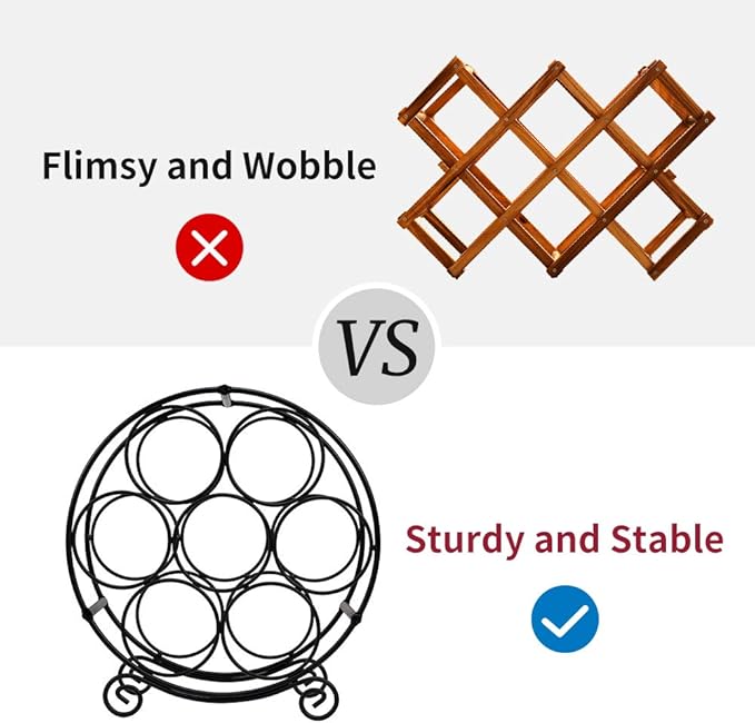 TreeLen Wine Racks Countertop, 7 Bottles Wine Organizer Stand, Metal Free Standing Wine Storage Holder, Water Bottle Holder Stand-Black