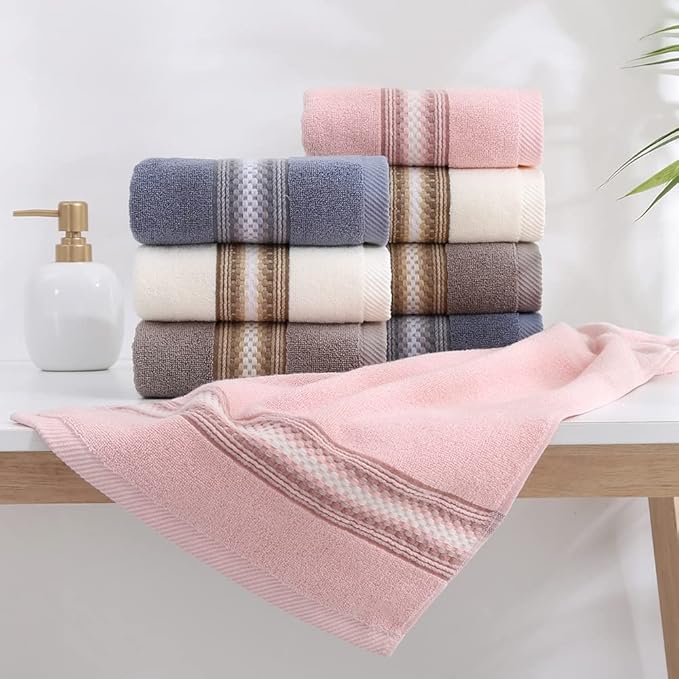 YiLUOMO Hand Towels Textured Striped Pattern 100% Cotton Soft Highly Absorbent Hand Towel for Bathroom 13 x 29 Inch (Brown, 2-Pack)