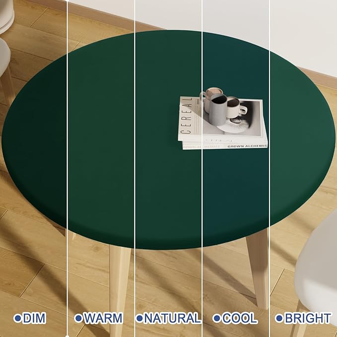 Round Spandex Tablecloth, Elastic Fitted Waterproof Tablecloths for 57"-68" Tables, Stretch Washable Picnic Table Cover for Camping, Dining, Indoor and Outdoor, Hunter Green