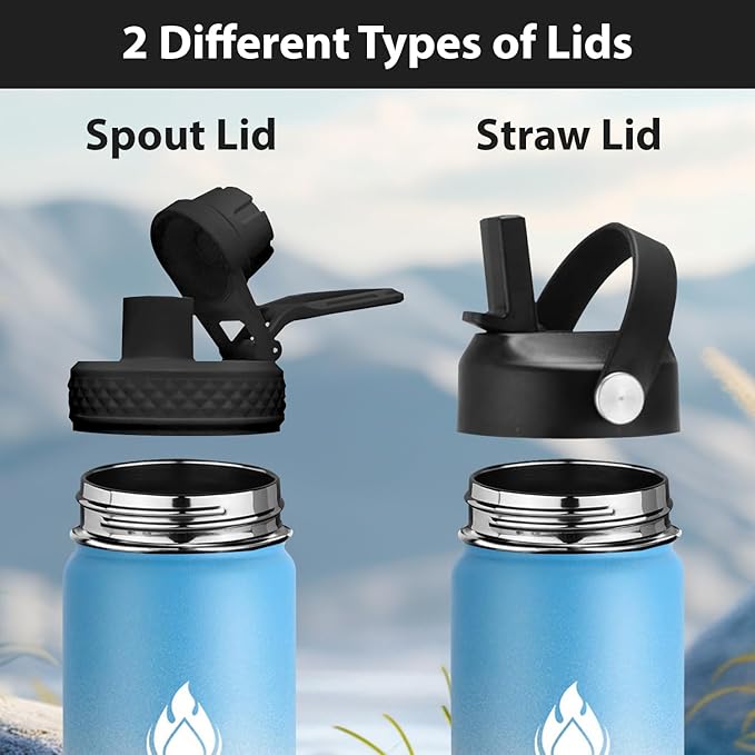 SENDESTAR Water Bottle 24oz Double Wall Vacuum Insulated Leak Proof Stainless Steel Sports Water Bottle—Wide Mouth with New Flex Straw Lid & Spout Lid (Sweet Candy)