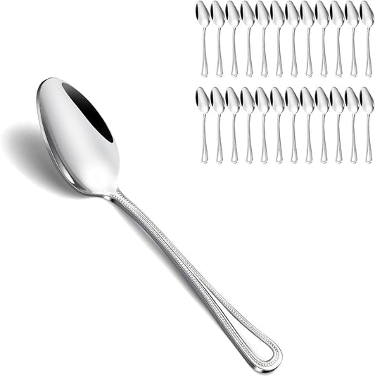 24 Pieces Teaspoons Set, 6.4 Inches Spoon Set, Stainless Steel Silverware, Small Spoons with Pearl Dot Design Handle, Dishwasher Safe, Tea Spoons Suitable for Home and Restaurant