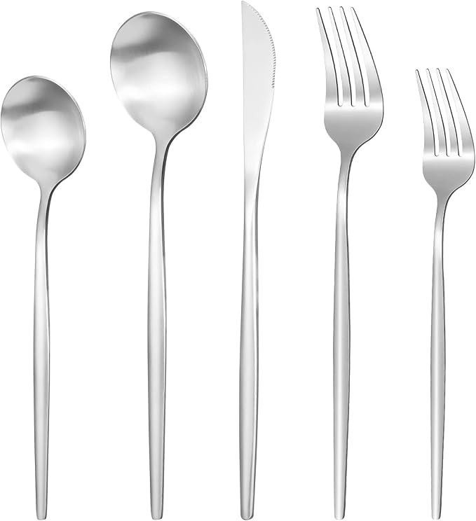 Silverware Set for 4, 20 Piece Flatware Set, Cutlery Tableware set Include Spoons And Forks Set, Stainless Steel Utensil Set, Matte polished Finish, Dishwasher Safe