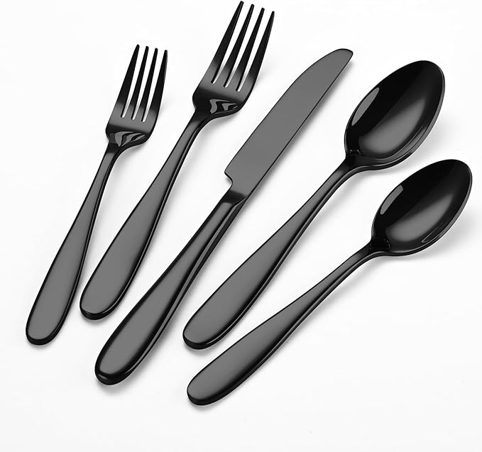 40-Piece Black Silverware Set, Flatware Set for 8, Food-Grade Stainless Steel Tableware Cutlery Set, Mirror Finished Utensil Sets for Home Restaurant, Forks Spoons and Knives Set, Dishwasher Safe