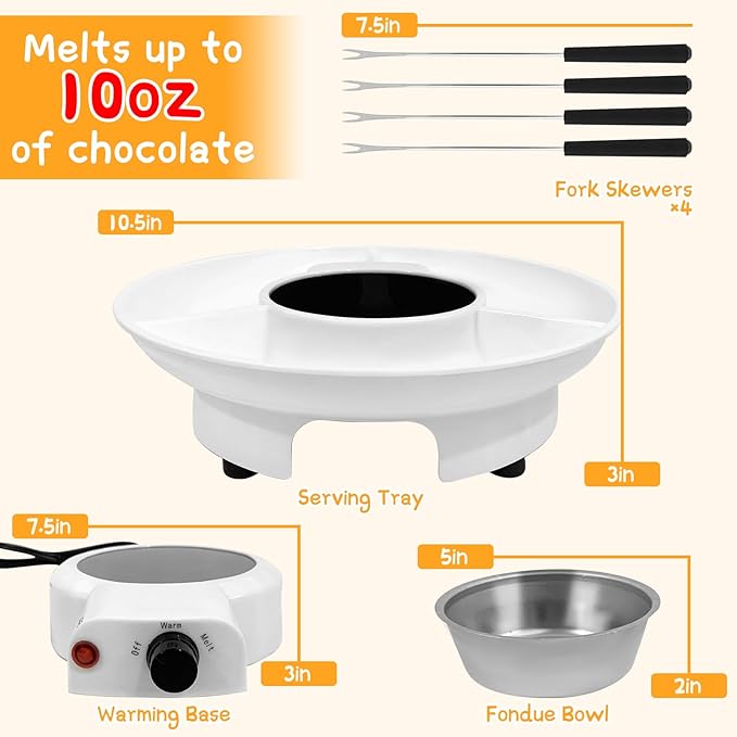 Fondue Pot Electric Set for Chocolate and Nacho Cheese, Chocolate Fondue Kit with Dipping Forks, Temperature Control, 9-ounce Detachable Bowl, Gift Set Date Night Idea Movie Night Game Night Gift Set