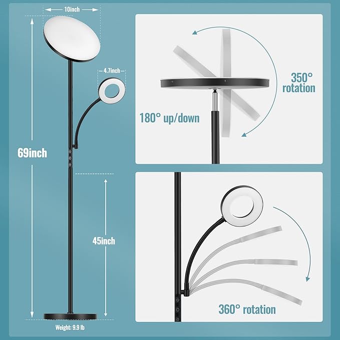 Floor Lamp, Upgraded 42W 4000LM Super Bright LED Floor Lamp for Living Room Bedroom, Dimmable Standing Reading Floor Lamps with Remote & Touch Control