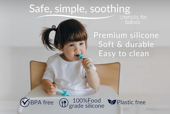 Growing Love Baby Spoons Set, Self Feeding 6 months, Pre-Spoon, Toddler spoon, Baby utensils, training spoon, cuchara bebe, blw, 100% silicone, Anti choke shield