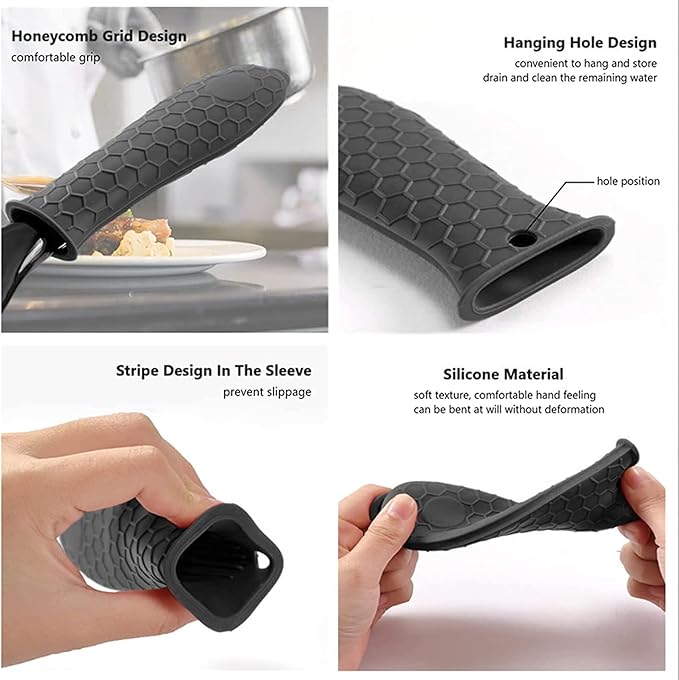 3 Pack Silicone Hot Handle Holders Cover, Assist Pan Handle Sleeve Pot,Non-Slip Pot Holder Sleeve,Frying Pan Casserole Oven Tray Baking Sheets Casserole Cookware(Black)