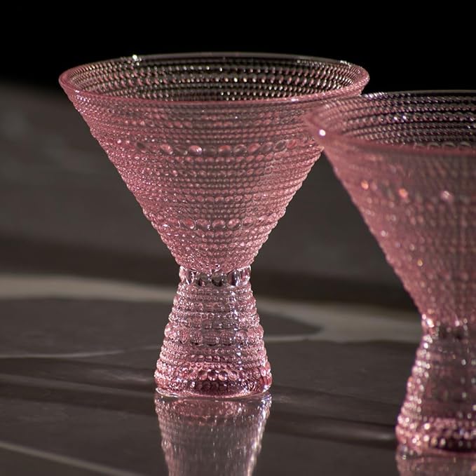 LEMONSODA Hobnail Pink/Clear Martini Glasses Vintage Cocktail Glasses (9oz) for Martini, Cocktail, Margarita, Cosmopolitan, Manhattan (Pink, Set of 6)