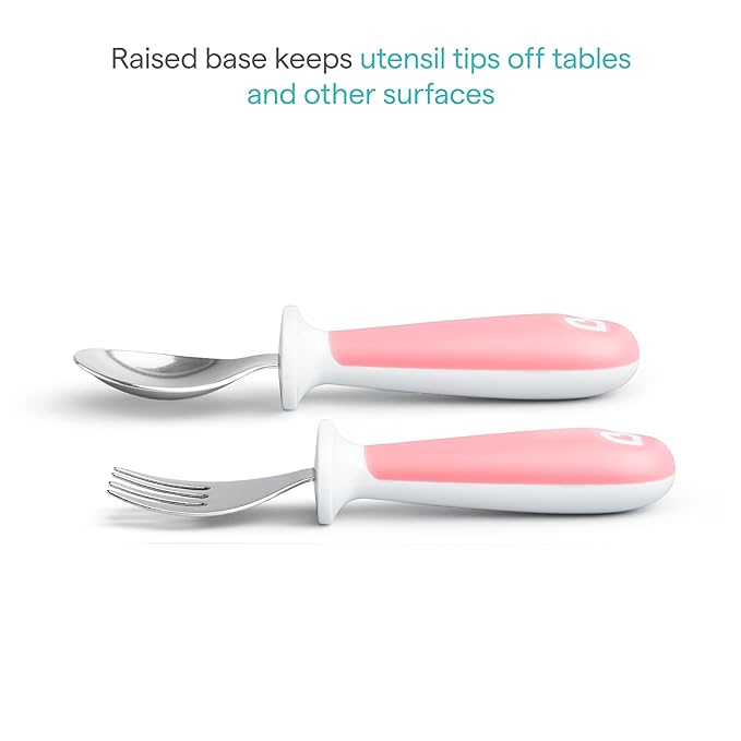 Munchkin® Raise™ Toddler Fork and Spoon Utensil Set, Rest Keeps Tip Off Table, BPA Free, 4 Pack, Pink/Purple
