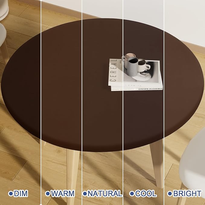 Round Spandex Tablecloth, Elastic Fitted Waterproof Tablecloths for 45"-56" Tables, Stretch Washable Picnic Table Cover for Camping, Dining, Indoor and Outdoor, Coffee