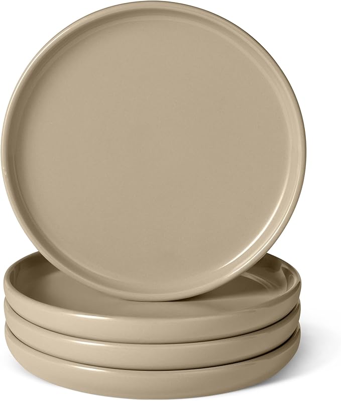 Amazon Basics Glazed Stoneware Salad Plates, Ceramic 4-Piece Set, Microwave and Dishwasher-Safe, 8.3 in., Linen Gray