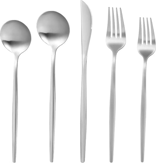Silverware Set for 8, MIKIWAY 40 Pieces Stainless Steel Flatware Set, Matte Cutlery Tableware Set, Kitchen Utensils Set Include Spoons And Forks Set, Satin Polished, Dishwasher Safe
