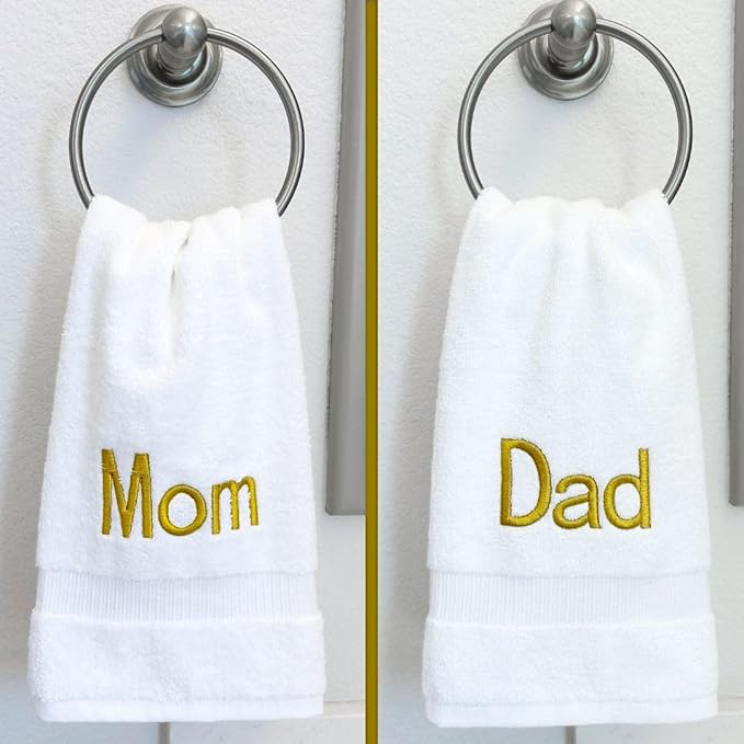 Gold Monogrammed Hand Towels for Bathroom - Luxury Hotel Quality Personalized Initial Decorative Embroidered Towel for Powder Room, Spa - GOTS Organic Certified - Dad and Mom
