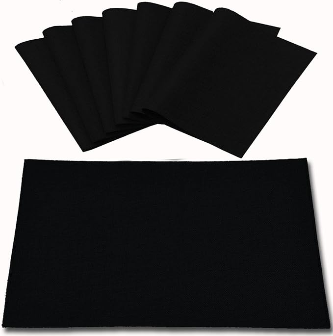 Cloth Placemats Set of 8, Linen Type Fabric Placemats Machine Washable Heat Resistant Placemats Wrinkle Free Thick Polyester Kitchen Place Mats for Dining Table (Black)