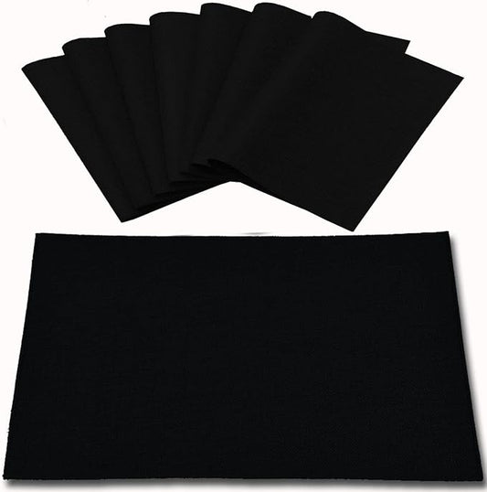 Cloth Placemats Set of 8, Linen Type Fabric Placemats Machine Washable Heat Resistant Placemats Wrinkle Free Thick Polyester Kitchen Place Mats for Dining Table (Black)