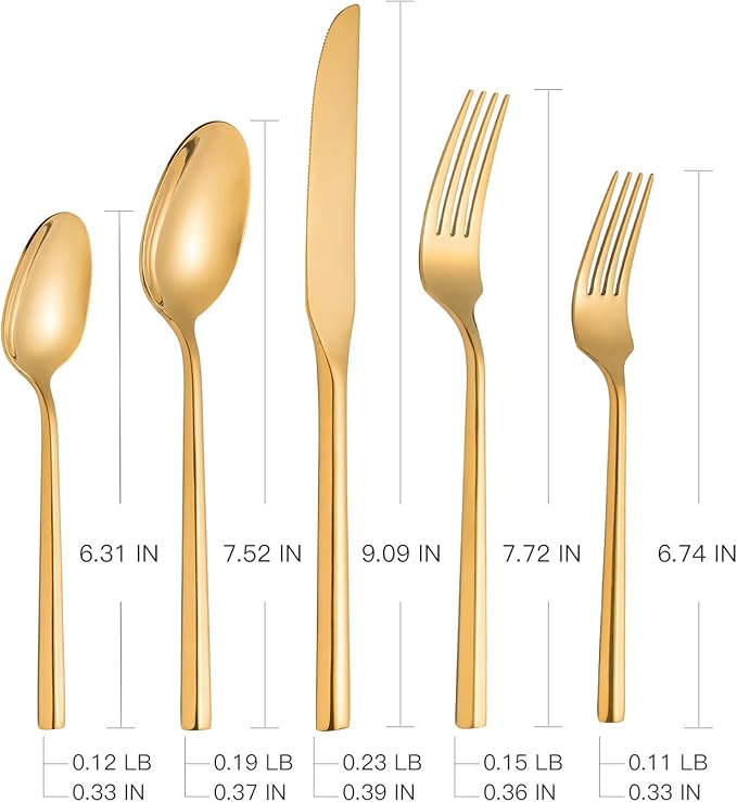 Silverware 65-Piece Gold Flatware Set with Serving Utensils Stainless Steel Thick Heavy Mirror Polished Cutlery Set for Wedding Hotel Restaurant, Service for 12