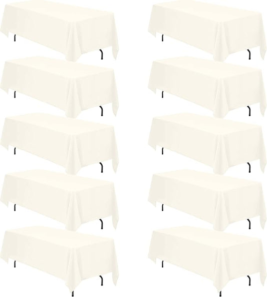 BRILLMAX 10 Pack Ivory Tablecloths 70 x 120 Inch for 6ft or 8ft Rectangle Tables - Rectangular Bulk Linen Polyester Fabric Washable Cloth Cover for Wedding Reception Banquet Birthday Party