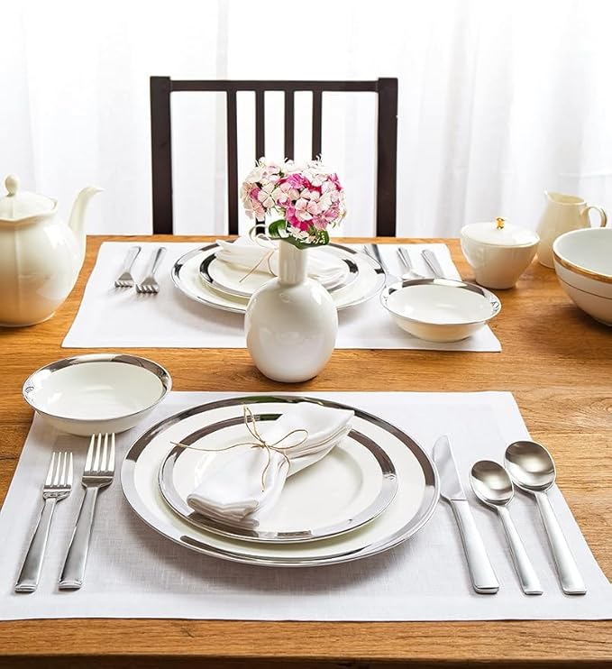 Solino Home Linen White Placemats Set of 6-100% Pure Linen Placemats 14 x 19 Inch for Fall, Autumn, Halloween, Thanksgiving, Christmas, Holiday - Fete