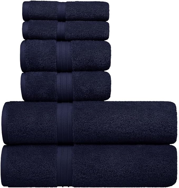 6 Piece Home Towel Set - Soft & Absorbent - Hotel and Spa Quality, 100% Cotton Include 2 Bath Towel (28" x 56"), 2 Hand Towel (16"x28") and 2 Wash Cloths (12"x12") - Royal Blue