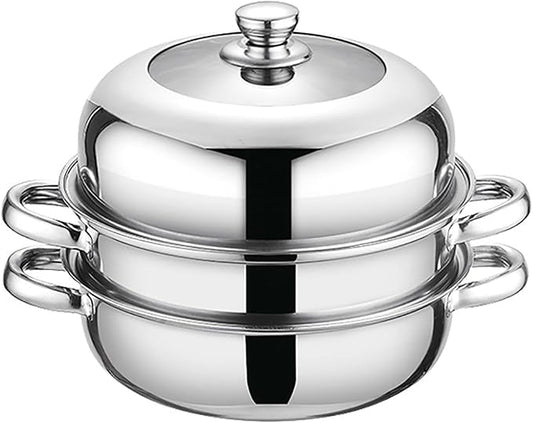 Steamer Pot for Cooking,Stainless Steel Steamer Pot,11 inch Steam Pots with Lid 2-tier for Cooking Veggies Fish Seafood Noodles, Pasta, Food