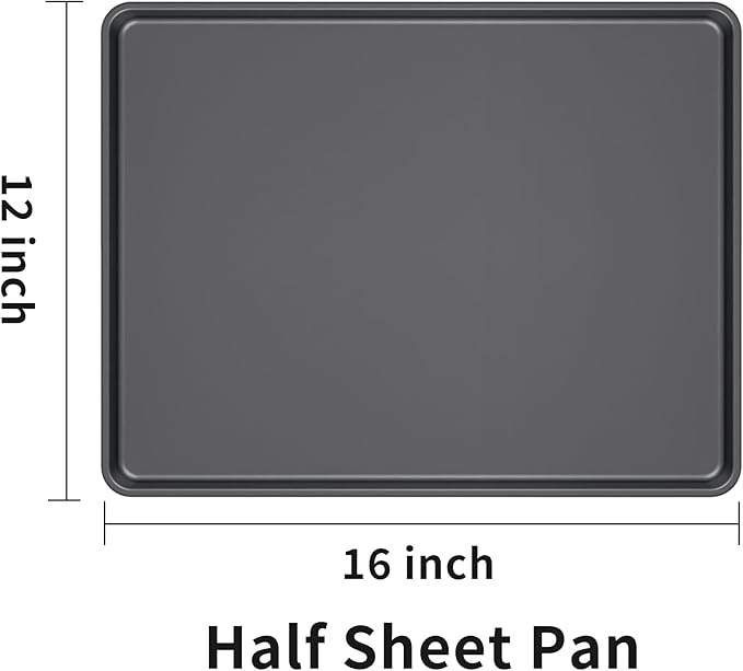 LISI 16" x 12" Half Sheet Pans (2 Pack), Heavy-Duty Nonstick Carbon Steel Baking Sheets for Oven, Cookie Sheet Tray, Roasting Pan, Kitchen Bakeware