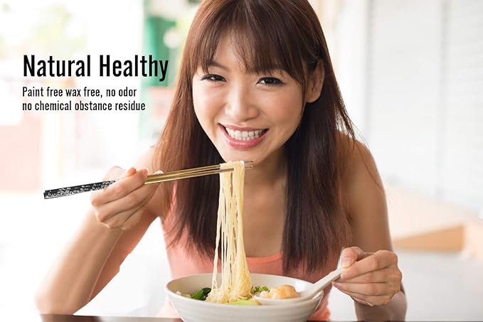 Chopsticks Reusable Titanium Plated Metal Chopsticks 304 Stainless Steel Chopstick Dishwasher safe Japanese Korean lightweight Engraved Anti-slip Chop sticks for Eating 2 Pairs Gift Set Black Gold