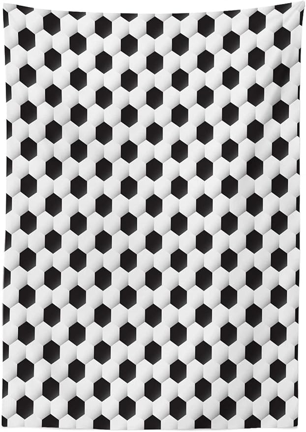 Ambesonne Sports Tablecloth, Soccer Ball Vivid Pattern Athletic Sport Themed Geometrical Modern Design, Rectangular Table Cover for Dining Room Kitchen Decor, 52" X 70", White Charcoal