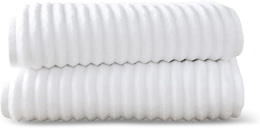 Blue Loom Ribbed Bath Sheet & Towel, 100% Cotton 600 GSM, Soft Absorbent Durable Quick Drying Bath Sheet & Bath Towel Set for Bathroom - Mason Set of 2 White (65" x 45" & 58" x 30")