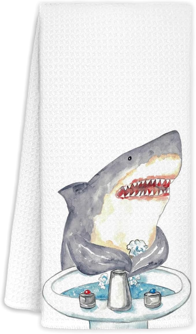 Shark Hand Towels,Toddler Bathroom Decor,Beach Towels,Coastal Beach Kids Bathroom Decor,Funny Shark Lovers Gifts 16x24 Inch