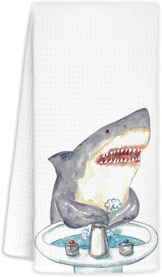 Shark Hand Towels,Toddler Bathroom Decor,Beach Towels,Coastal Beach Kids Bathroom Decor,Funny Shark Lovers Gifts 16x24 Inch