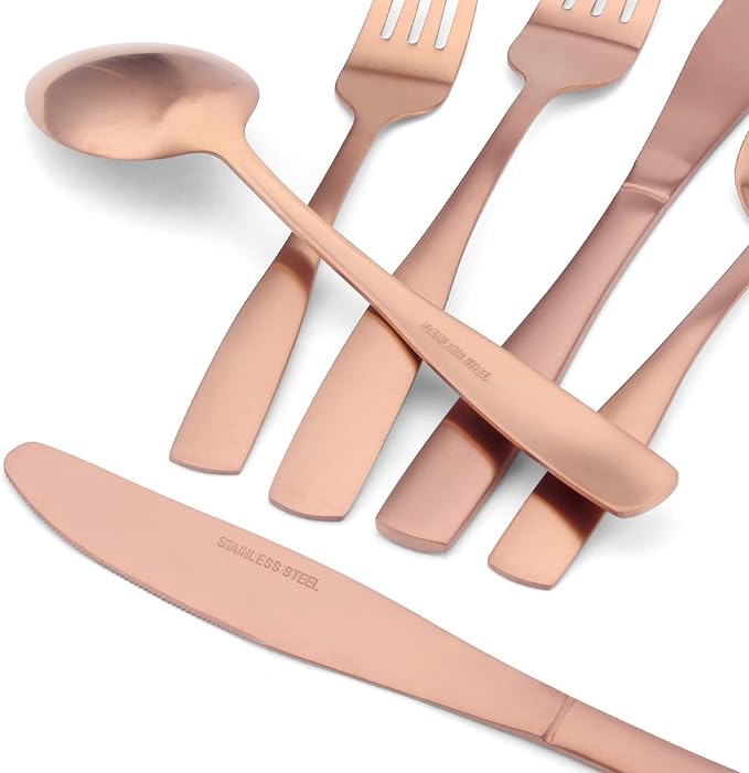 Matte Rose Gold Silverware Set, 20-Piece Stainless Steel Flatware set, Tableware Cutlery Set Service for 4, Utensils for Kitchens, Dishwasher Safe