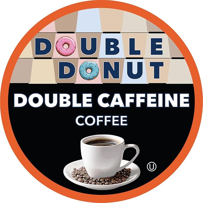 Double Donut Coffee High Caffeine Coffee Pods, Extra Strong Double Caffeine Coffee Cups for Keurig K Cup Brewer Machines Single Serve Dark Roast Coffee, 80 Count