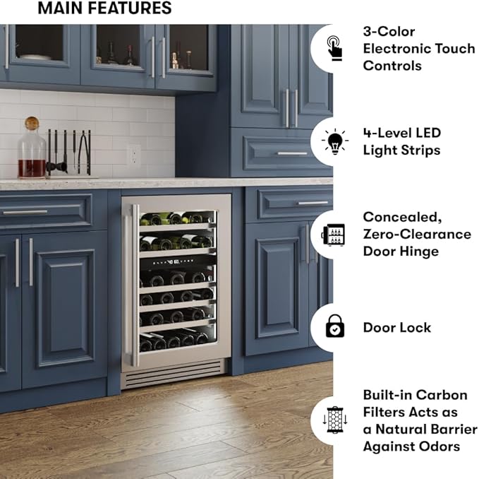 Zephyr Presrv 24 Inch Pro Wine Fridge Dual Zone Under Counter - Pro-Style Design Wine Cooler Cellars Small Cabinet Wine Refrigerator Home Bar Chiller Freestanding Wine Cooler, 45 Bottles 750ml