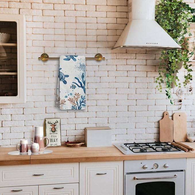 Sea Turtle Hand Towels Bundle 4 Packs Ocean Beach Hand Towels Decorative Coastal Hanging Kitchen Towels for Home Bathroom Spa Dish Washcloth Soft Tropical Coastal Fingertip Towels