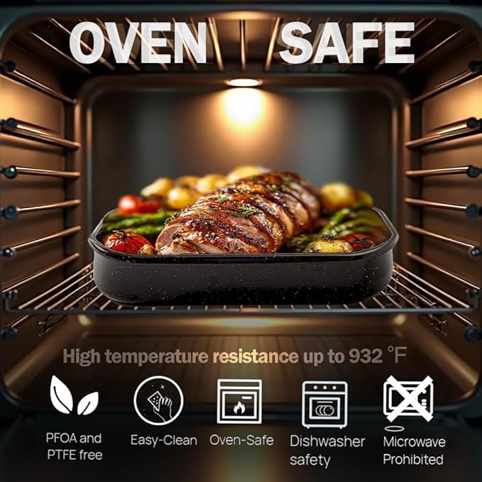 3-Pack Turkey Roasting Pans for Ovens Cake Roaster Pan Set Deep Lasagna Baking Pan,17/15/13Inch Spotted Enamel Steel Vessel Used for Dinners Cooking Safe Easy to Clean Bakeware Merry Christmas Gift