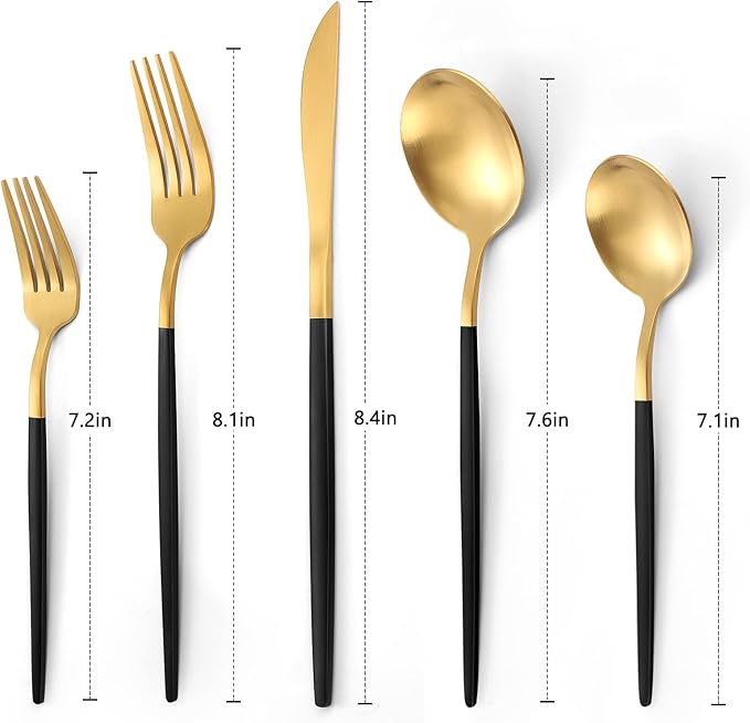 Matte Black Gold Silverware Set, 40-Piece Stainless Steel Flatware Set, Satin Finish tableware Cutlery Set, Service for 8, Home and Restaurant, Dishwasher Safe…