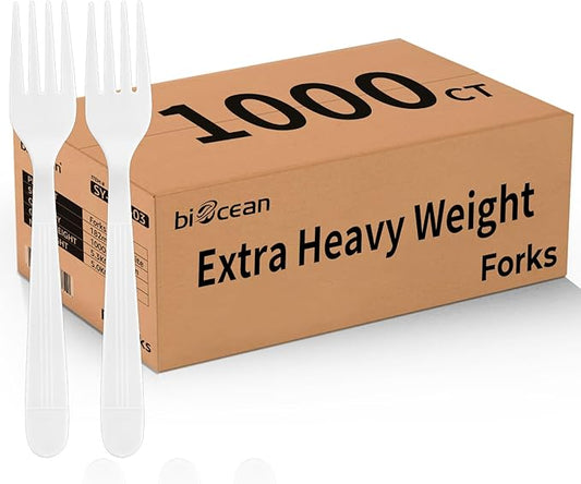 Plastic Forks 1000 Count Extra Heavy Duty Disposable Fork Bulk Plastic Forks White Silverware Reusable Disposable Cutlery for Home Restaurant Party Picnic