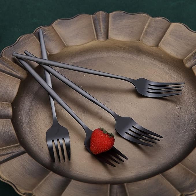 Matt Black 6 Piece Dinner Forks, 8.4'' Stainless Steel Silverware Set, Dessert, Salad, Table Forks for Home, Kitchen or Restaurant, Dishwasher Safe