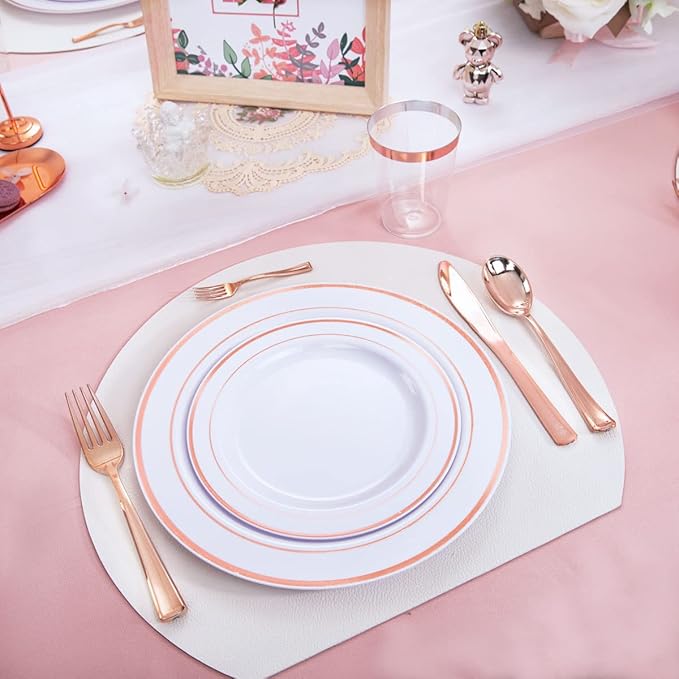 WDF160 Piece Rose Gold Disposable Cutlery Set - Heavyweight Plastic Silverware - Includes 80 Forks, 40 Spoons, 40 Knives - Rose Gold Silverware Perfect for Wedding, Party, Valentines Day