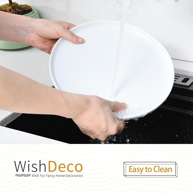 White Dinner Plates Set of 4, Ceramic Dining Plates 10.5 inch, Large Salad Plate, Porcelain Kitchen Plate for Pizza, Steak, Microwave and Dishwasher Safe