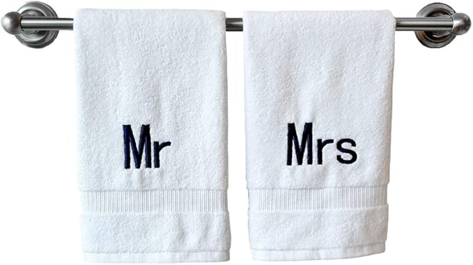 Navy Monogrammed Hand Towels for Bathroom - Luxury Hotel Quality Personalized Initial Decorative Embroidered Towel for Powder Room, Spa - GOTS Organic Certified - Mr and Mrs