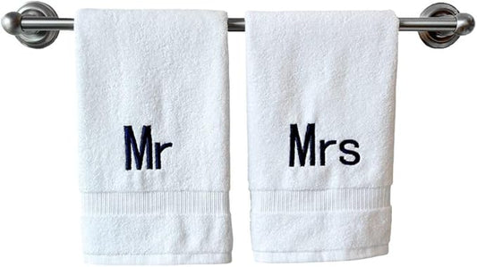 Navy Monogrammed Hand Towels for Bathroom - Luxury Hotel Quality Personalized Initial Decorative Embroidered Towel for Powder Room, Spa - GOTS Organic Certified - Mr and Mrs