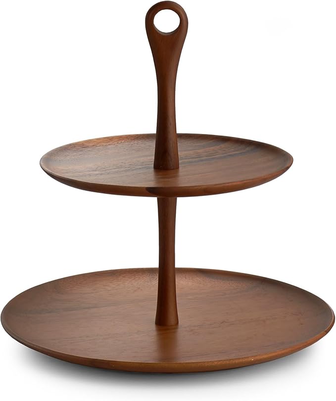 nambe Skye Wood Tiered Dessert Stand | 2-Tier Cupcake Stand | Serving Tray for Cookies, Pastries and Appetizers for Parties | Acacia Wood Cake Stand for Kitchen Table Display (12.5”)