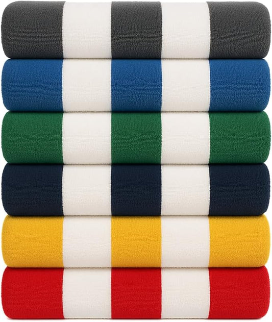 Salt Earth Cotton Striped Beach Cabana Towel, 6 Pack - 30"x60" Quick Dry Towels, Pool Essentials, Travel, Gym & Bathroom Towels, Oversized Beach Vacation Essentials (Multicolour)