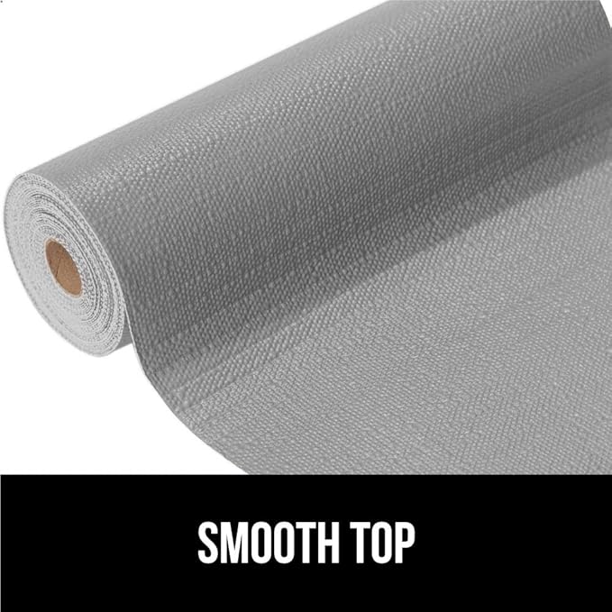 GORILLA GRIP DripGuard Shelf Liner, Non Adhesive Drawer and Kitchen Cabinet Protector, Slip Resistant BPA Free Smooth Surface Plastic Liners for Cabinets, Bathrooms, Closets, 12x240 Inch, Light Gray