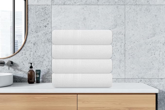 Large Bath Towels Set of 6 – 24" x 50" – 100% Cotton Terry – Durable, Soft & Quick Dry – White Multipurpose Towels for Bathroom, Gym, Spa, Pool & Daily Use